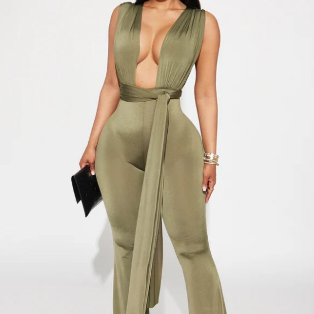 Charlotte Wide Leg Jumpsuits - Olive